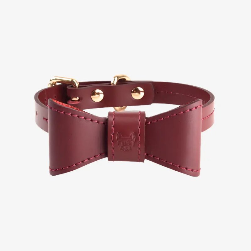 Burgundy Hundehalsband burgundy red dog collar premium leather nachhaltig eco-friendly elegant