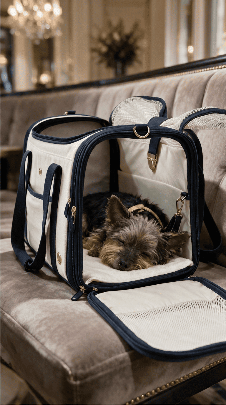 Schlafender Hund im geöffneten Premium-Hundecarrier