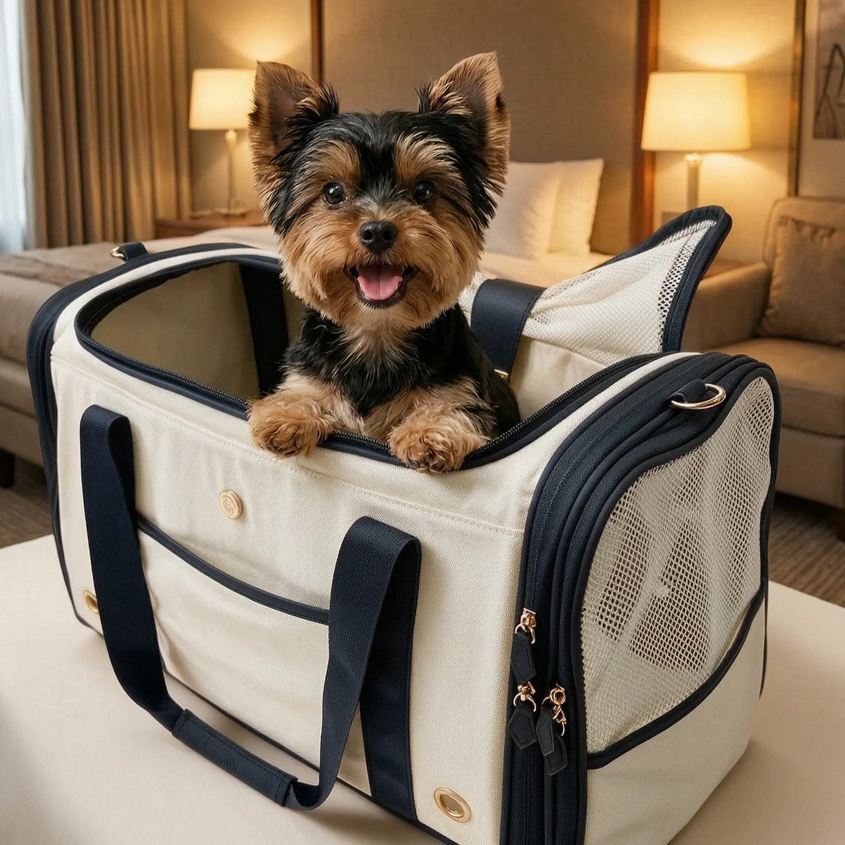 Hund in pet friendly hotel 