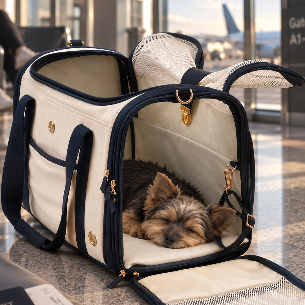 Kleiner Hund schläft gemütlich in Hundetasche